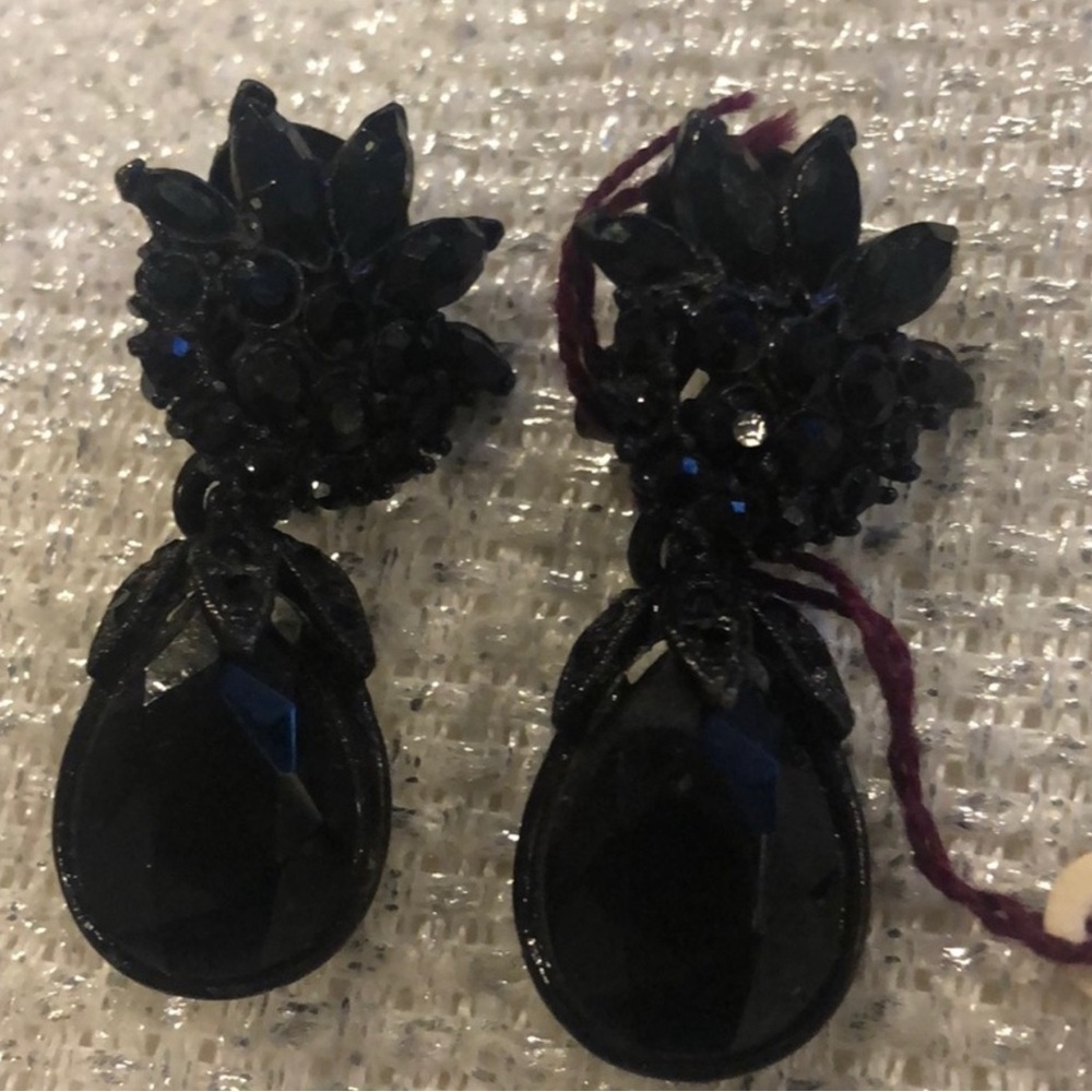 Elegant Vintage Jet Black Crystal Drop Earrings-NWT-Boutique